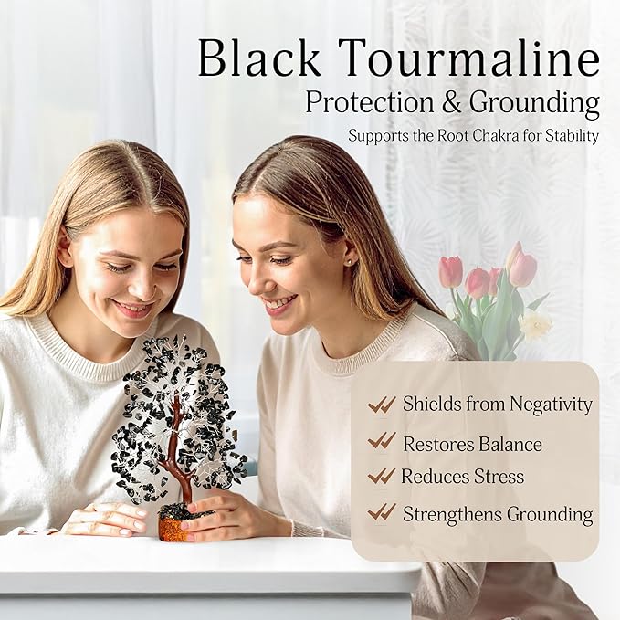 Black Tourmaline Crystal - Bonsai Tree, Money Tree, Black Tree, Tree of Life Decor, Chakra Tree of Life, Energy Gifts for Women, Crytals and Gemstones