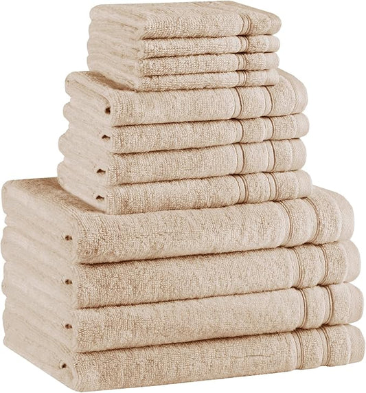 Comfort Spaces 12-Piece Luxury Bath Towel Set - 4 Large, 4 Hand, 4 Washcloth, 100% Cotton, Quick Dry, Zero Twist, Soft, Lightweight - Beige Tan