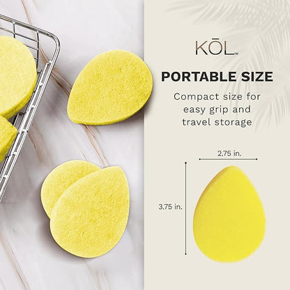 KOL Face Scrubber, Lemon Infused Exfoliating Facial Cleansing Pads, Disposable Exfoliator Face Sponge for Daily Cleaning and Makeup Removal, 6 Count\