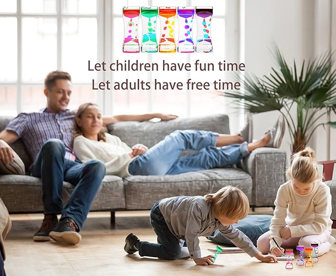 Liquid Motion Bubbler,CAILINK 5 Pack Stress Management Sensory Toys, Relief Fidget Water Timers,Relaxing Liquid Bubbler,Office Home Colorful Hourglass Desk Decor