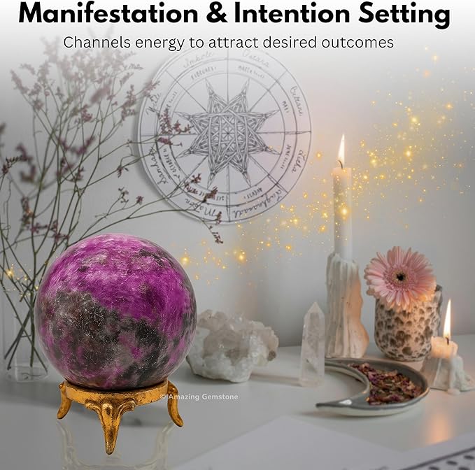 Amazing Gemstone Cobalt Calcite Crystal Ball with Stand - 2 Inches Crystal Sphere Meditation Balls for Witchcraft and Decorative Balls