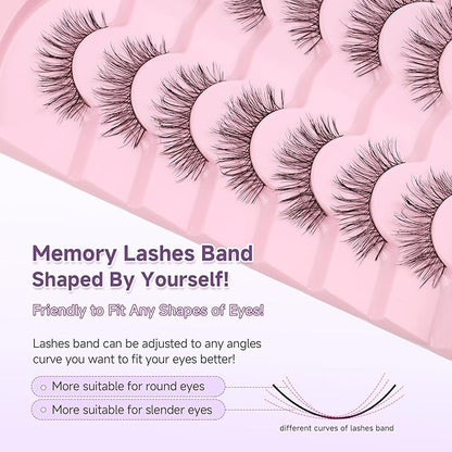 Lashes False Eyelashes Natural Lashes 13mm Short Eyelashes with Thin Memory Band Volume Wispy Lashes Soft Strip Lashes Pack C Curl Natural Eyelashes Fake Lashes 7 Pair EVENTILL