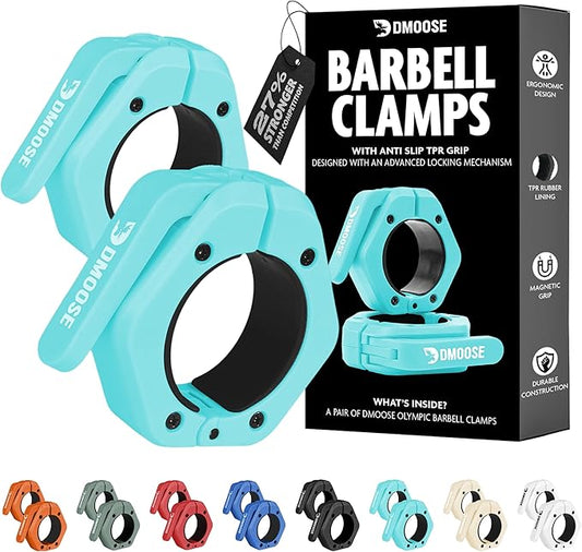 DMoose Fitness Barbell Clips 2 Inch (Pair) - Quick Release Olympic Barbell Clamps & Collars with Anti Slip TRP Grip for Secure Weightlifting and Powerlifting - Weight Clips for Bars at Home or Gym