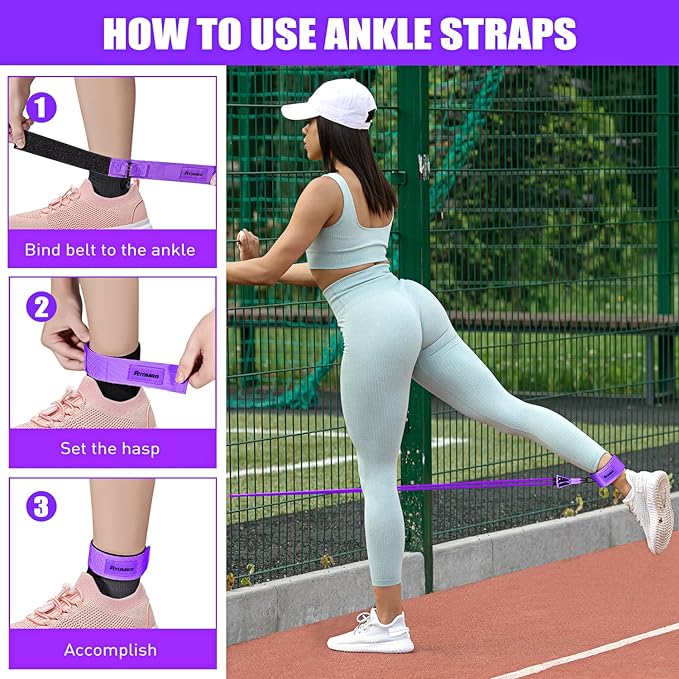 Resistance Bands, Exercise Bands with Handles for Working Out, Fitness Bands for Women, Workout Equipment Home Gym, Training Bands with Door Anchor, Ankle Straps, Shape Body, Physical Therapy