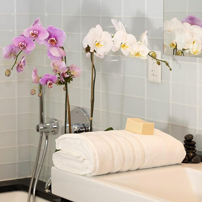 Mosobam Luxury Turkish Towels Bath Sheets 35X70 White 700 GSM Bamboo Viscose & Aegean Turkish Combed Cotton