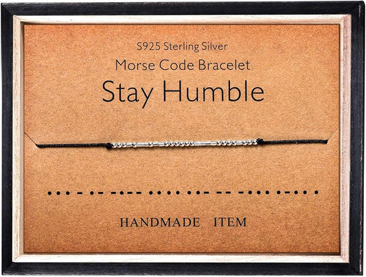 KGBNCIE Morse Code Bracelet for Women Sterling Silver Beads on Silk Cord Secret Message Fuck Friendship Inspirational Encouragement Bracelet Gift for Her
