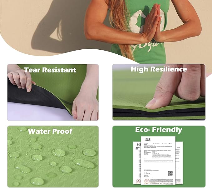 UMINEUX Large Yoga Mat for Men and Women 1/4 & 2/5 Inch Extra Thick TPE Fitness Mat for Home Gym Workout, Non-Slip, Eco Friendly Exercise Mat for Yoga, Pilates, Stretching, Meditation