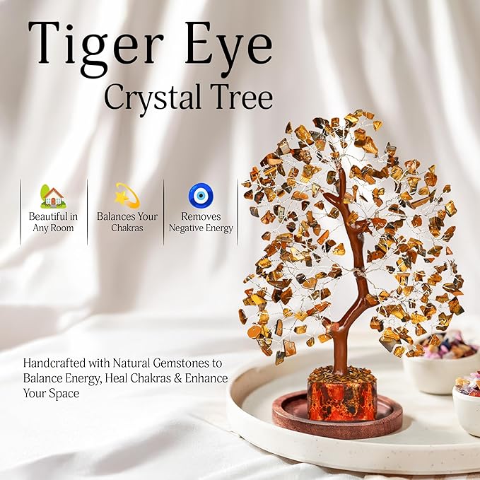YATSKIA Tiger Eye Crystal Tree of Life, Healing Crystals Decor, Meditation Decor, Chakra Gifts, Crystal Gifts for Women