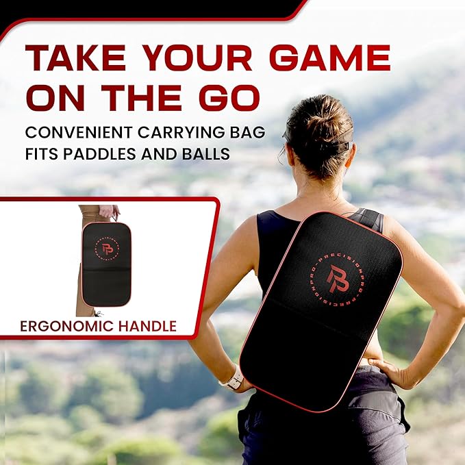 Precision Pro Premium Carbon Fiber Pickleball Paddle- 14mm Pickleball Paddles Set of 2 w/Unique Design Handles & Indoor Outdoor Pickleball Balls - Comfortable Pickleball Paddle Grip, USA Approved