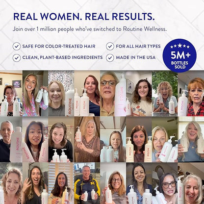 Routine Wellness Shampoo and Conditioner Set and Hair Serum for Thinning Hair - DHT Blocker Women & Men - Color Safe Shampoo for Hair Loss & Hair Growth - Unscented Set + Serum