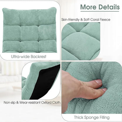 GORELAX Memory Foam Floor Chair, 14-Poistion Adjustable Floor Reading Gaming Chair Recliner, Folding Cushioned Meditation Chair with Back Support, Padded Lazy Sofa Chair for Adults, Kids (Green)