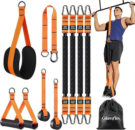 Adjustable Heavy Duty Pull Up Assistance Bands with Fabric Feet and Knee Rest - Pull Up Resistance Bands for Men, Women, and Seniors - Perfect for Dip and Resistance Strength Training Glamflex
