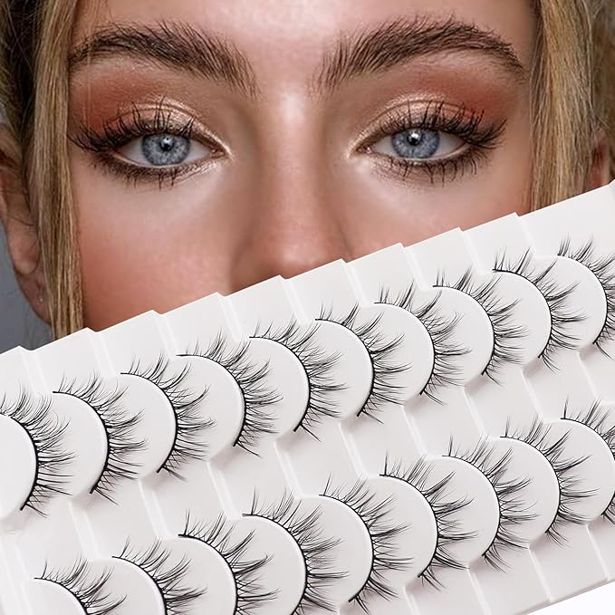 Losha Manga Lashes Fluffy Faux Mink Lashes Natural Look 10 Pairs Asian False Eyelashes Pack Look Like Individual Clusters (NO.393)