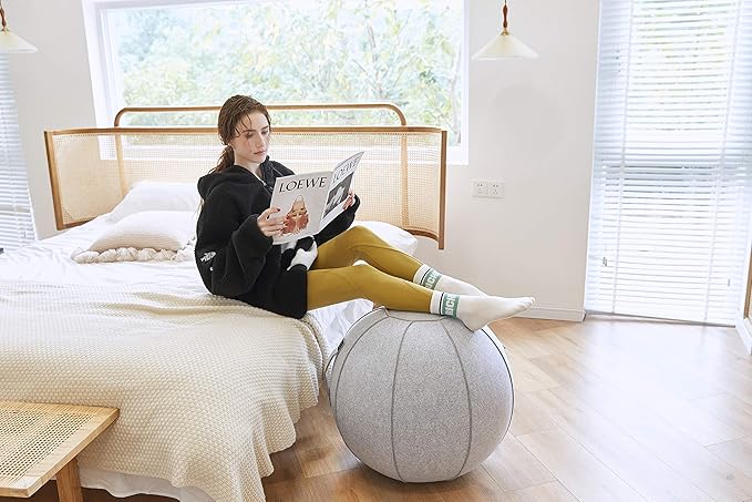 65cm Sitting Ball Chair for Office, Dorm, and Home, Pilates Exercise Yoga Ball with Cover, Lightweight Self-Standing Ergonomic Posture Activating Exercise Ball Solution with Handle and Pump