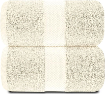 White Classic Luxury Soft Ivory Bath Sheet Towels - 650 GSM Cotton Luxury Bath Towels Extra Large 35x70 | Highly Absorbent and Quick Dry | Hotel Collection Extra Large Bath Towels Oversized, 2 Pack