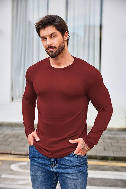 COOFANDY Men 2 Pack Muscle Fitted T Shirt Gym Workout Athletic Long Sleeves Tee