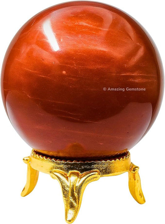 Amazing Gemstone Red Jasper Crystal Ball with Stand - 2 Inches Crystal Sphere Meditation Balls for Witchcraft and Decorative Balls