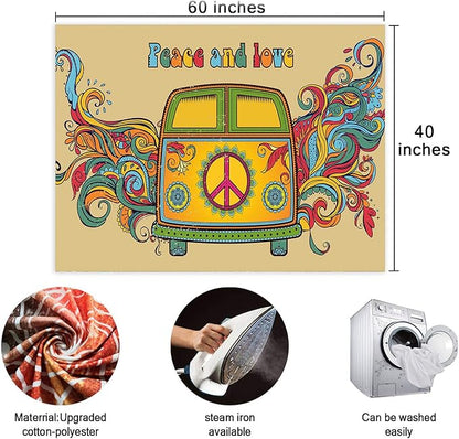 Hippie Bus 70s Tapestry Peace Love Groovy Car Wall Hanging Tapestry for Kids Bedroom Living Room Dorm Man Cave Background(60x40 Inch)