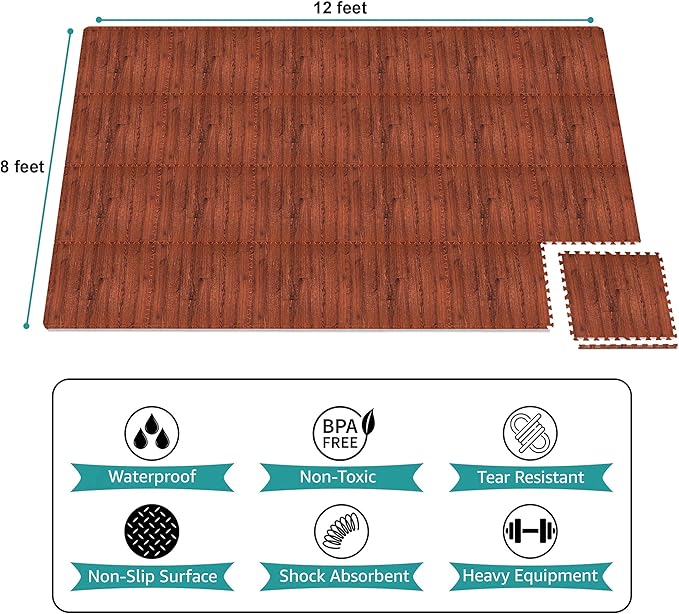 Sorbus Wood Grain Floor Tiles Foam Mat EVA Interlocking Mats Tile 3/8-Inch Thick Flooring Wood Puzzle Exercise Mats w/Borders - Home Playroom Basement, Apartment, Trade Show, Baby, Dance