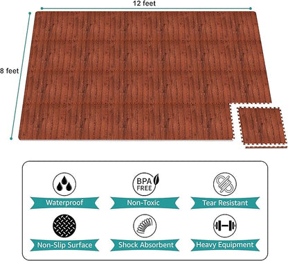 Sorbus Wood Grain Floor Tiles Foam Mat EVA Interlocking Mats Tile 3/8-Inch Thick Flooring Wood Puzzle Exercise Mats w/Borders - Home Playroom Basement, Apartment, Trade Show, Baby, Dance