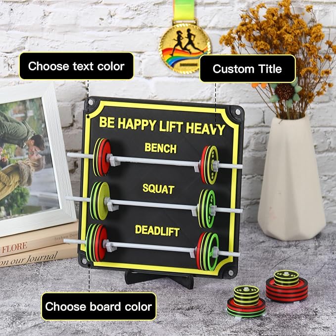 Bnesi Personalized Removable Mini Barbells Tracking Board Custom Weightlifting Tracking Board with Text Customized Board for Workout Tracking Gifts for Fitness Lovers