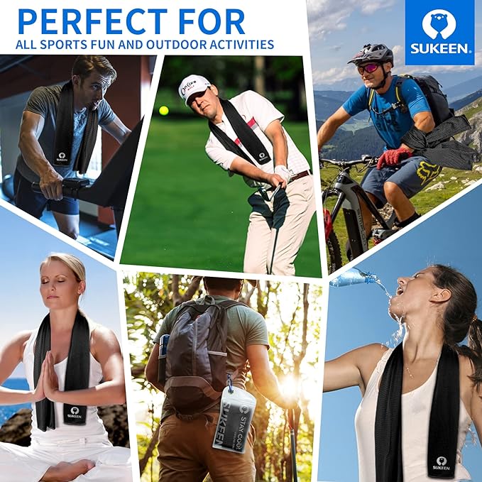 Sukeen [4 Pack Cooling Towel (40"x12"), Soft Breathable Chilly Microfiber Towel for Yoga,Sport,Running,Gym,Workout,Camping,Fitness,Workout & More Activities