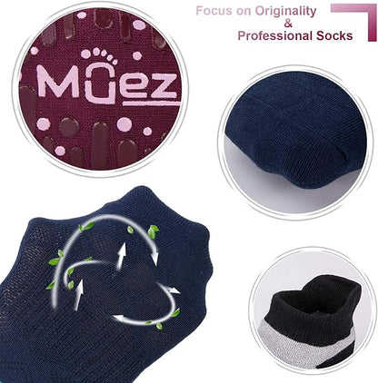 Muezna Non Slip Yoga Socks for Women, Anti-Skid Pilates, Barre, Hospital Socks with Grips, Size 5-10