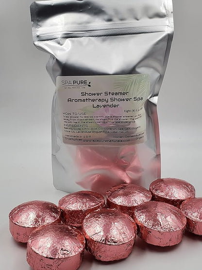 Spa Pure Lavender Aromatherapy Shower Bombs: With 100% Natural/Organic Essential Oils - Transform Your Shower - Transform Your Mood (8 Count) Pack of 1