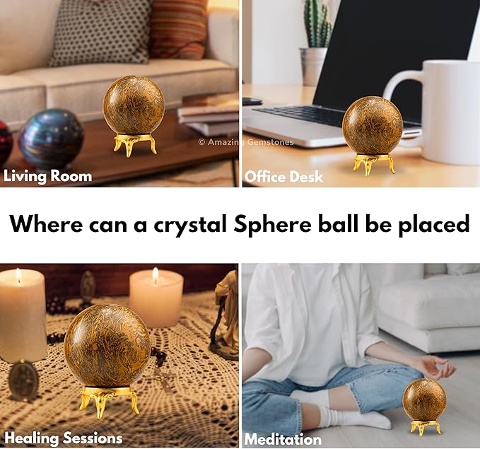 Amazing Gemstone Mariyam Jasper Crystal Ball with Stand - 2" Inches Crystal Sphere Meditation Balls for Witchcraft and Decorative Balls