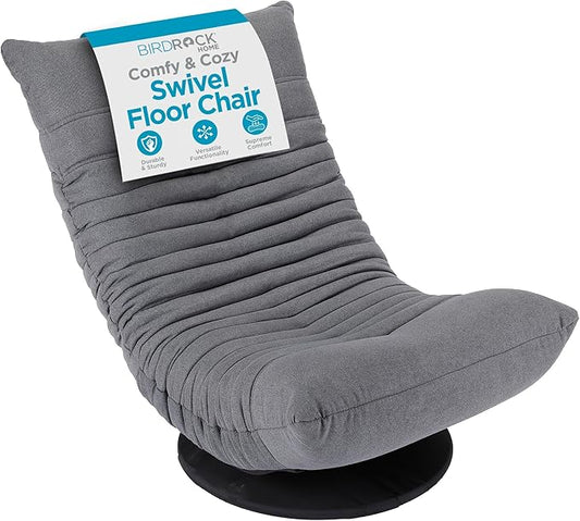 BIRDROCK HOME Swivel Floor Chair - 360 Adjustable Memory Foam Lounge Seat - Gaming - Comfortable Back Support - Cushion Dorm Rocker - Comfy for Reading Game Meditating - Fully Assembled (Grey)