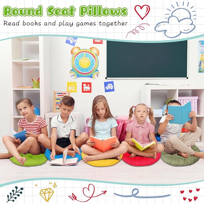 36 Pcs Round Floor Pillows 15.7 Inch Flexible Seating Pillows Chair Floor Cushions Reading Cushions for Kids Adults Classroom Home School Playing Supplies,18 Colors (Multicolor)