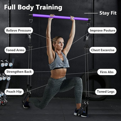 Pilates Bar Kit with Resistance Bands,Pilates Bar with Stackable Bands Workout Equipment for Legs,Hip,Waist and Arm,Exercise Fitness Equipment for Women & Men Home Gym Yoga Pilates
