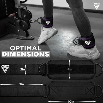 RDX Ankle Straps for Cable Machines – 7MM Neoprene Padded 10"x4" Adjustable Gym Cuffs with Dual D-Rings – Weight Attachments for Wrist Glutes Leg Kickbacks Hip Abduction Strength Workouts – Men Women