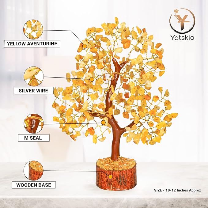 Yellow Tree - Yellow Healing Crystal, Gemstone Tree, Chakra Gifts, Crystal Luck, Crystal Trees, Tree of Life Gemstone, Balancing Tree, Crystal Items for Gift, Tree of Life Décor | Energy Healing Stone