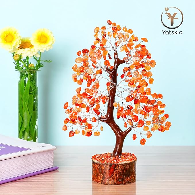 YATSKIA Carnelian Crystal - Gem Tree, Stone Tree, Crystal Tree for Positive Energy, Healing Crystals, Chakra Tree of Life, Gemstones and Crystals