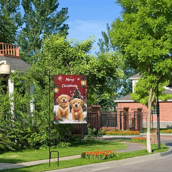 Christmas Dog Garden Flag 12x18 In Double Sided Yard Flags Lawn Sign Decor No Flagstand