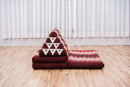 Leewadee 3-Fold Mat XXL with Triangle Cushion – Firm TV Pillow, Foldable Mattress with Cushion Made of Kapok, 67 x 31 inches, Red