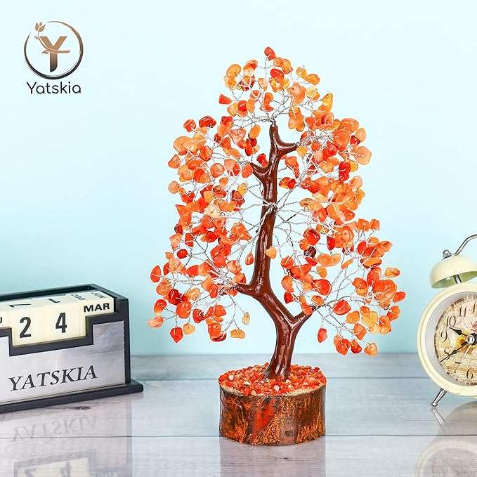 YATSKIA Carnelian Crystal - Gem Tree, Stone Tree, Crystal Tree for Positive Energy, Healing Crystals, Chakra Tree of Life, Gemstones and Crystals