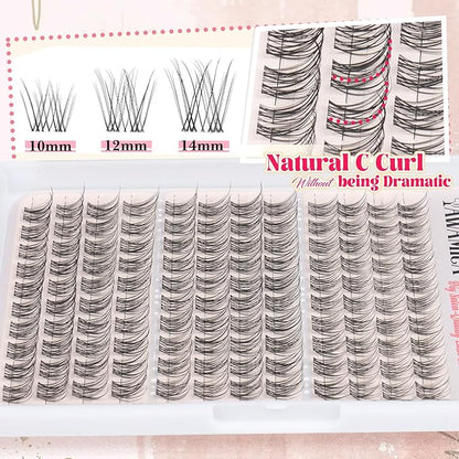 Yawamica Natural Lash Clusters Clear Band Eyelash Clusters 10-14mm Lash Extension Wispy Individual Lashes C Curly Cluster Lashes DIY Cluster Eyelash Extensions Natural Look by Self (Venus)