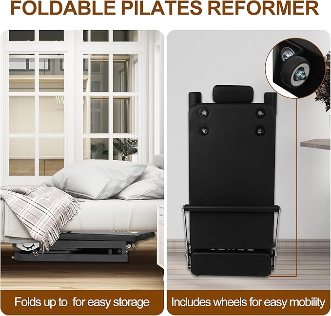 Pilates Reformer Ultra MAX-80101, Foldable Pilates Reformer Machine with a Extra Set of Drawstring, for Fome and Gym Workout- Cardio Fitness Rebounder - Springs and Jump Board Up to 400 LBS