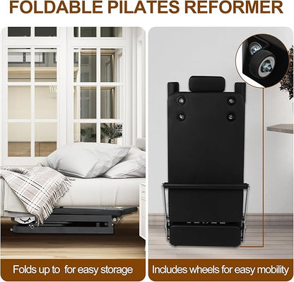 Pilates Reformer Ultra MAX-80101, Foldable Pilates Reformer Machine with a Extra Set of Drawstring, for Fome and Gym Workout- Cardio Fitness Rebounder - Springs and Jump Board Up to 400 LBS