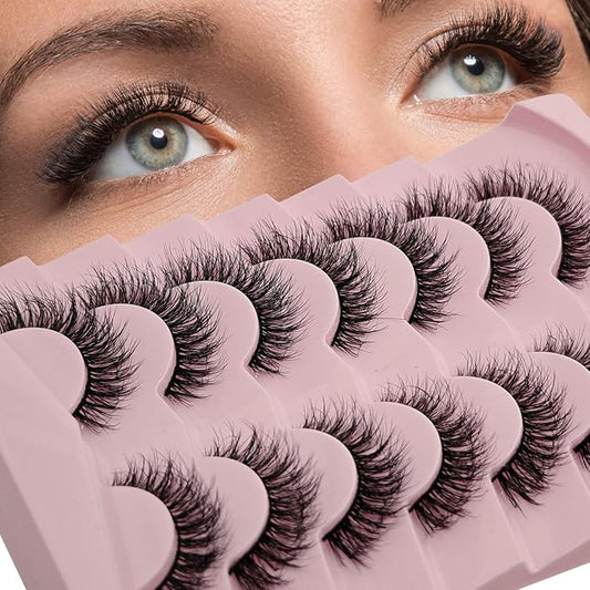 MIKIWI Natural False Eyelashes,Soft and Wispy Natural Look Lashes 7 Pairs Strip Lashes Feathery Lashes
