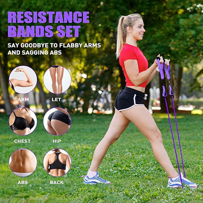 Resistance Bands, Exercise Bands with Handles for Working Out, Fitness Bands for Women, Workout Equipment Home Gym, Training Bands with Door Anchor, Ankle Straps, Shape Body, Physical Therapy