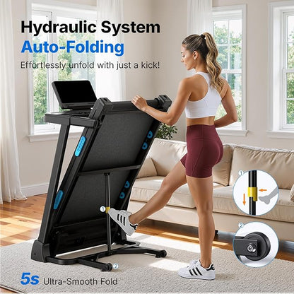 MERACH Treadmills for Home with Incline 6%-15%, 300 LBS Capacity Double Deck Foldable Treadmill with Incline, 0.5-7.5MPH Quiet 2.5HP Brushless Incline Treadmill LED Display with Smart APP
