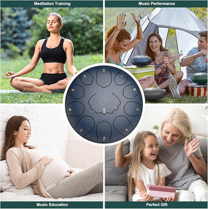 Rain Drum for Outside Garden, 8 Inches 11 Notes Steel Tongue Drum, Waterproof Meditation Rain Chime, Musical Instruments for Adult Gift with Bag, Music Book, Mallets (Navy Blue)