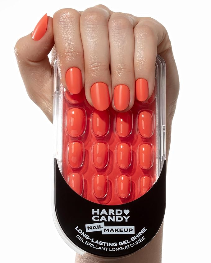 Coral Press On Nails, Short | Hard Candy False Nails with Real Orange Polish | Summer Nail Color | Includes - 24 Reusable Short Round Nails in 12 sizes, Strong Nail Glue, Travel Case and Accessories