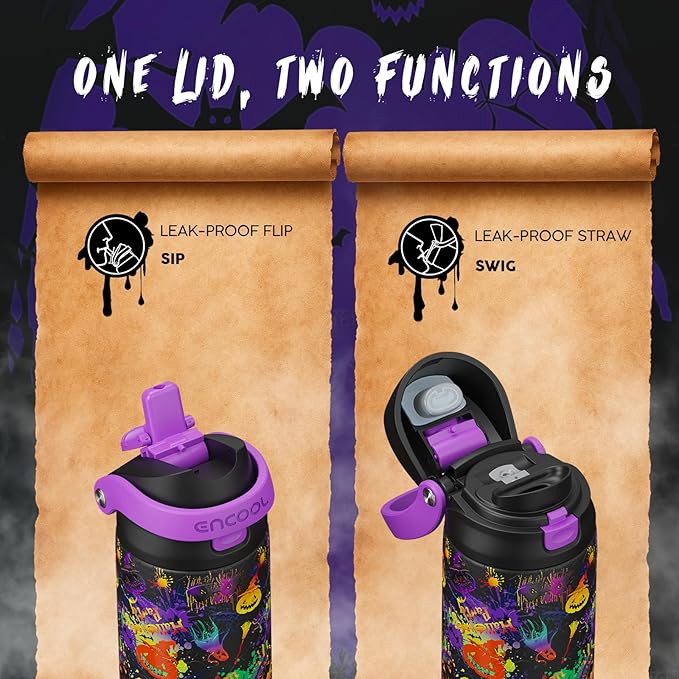 Halloween Gothic Water Bottle with Straw, Stainless Steel Insulated Water Bottle,Leak Proof, One-Touch Flip Lid, BPA Free, Holiday Gifts For Women Men, 24oz, Ghost Party