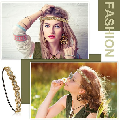 6 Pcs 60s 70s Outfits for Women Hippie Costume Set Peace Sign Earring Headband Fringe Vest Tassel Cardigan