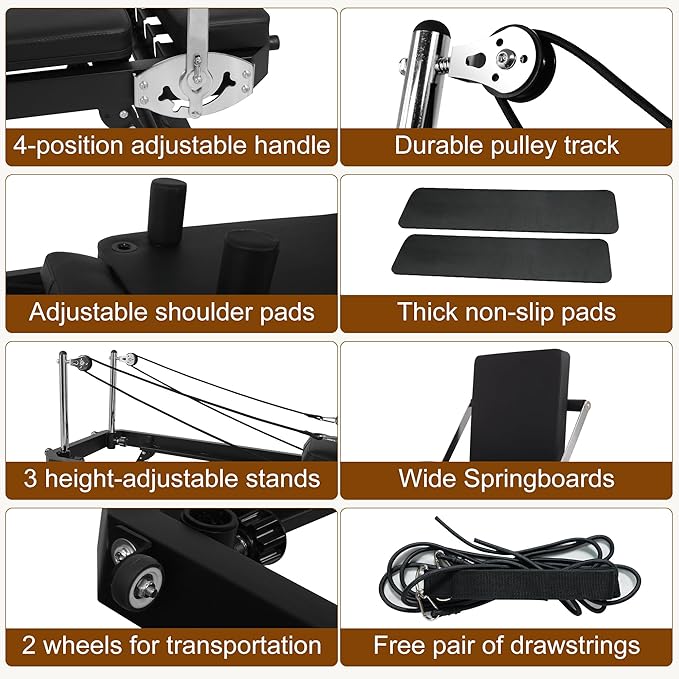 Pilates Reformer Ultra MAX-80101, Foldable Pilates Reformer Machine with a Extra Set of Drawstring, for Fome and Gym Workout- Cardio Fitness Rebounder - Springs and Jump Board Up to 400 LBS