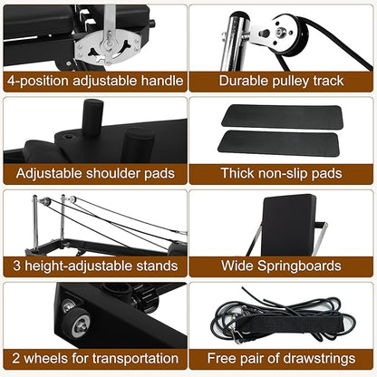 Pilates Reformer Ultra MAX-80101, Foldable Pilates Reformer Machine with a Extra Set of Drawstring, for Fome and Gym Workout- Cardio Fitness Rebounder - Springs and Jump Board Up to 400 LBS